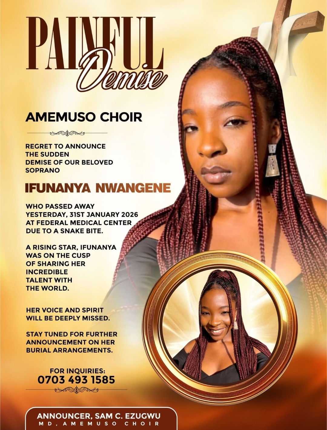 Snake bite kills Nigerian young talented singer