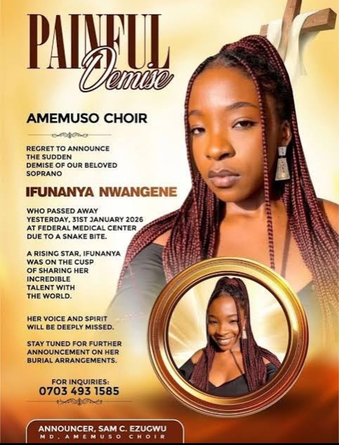 Snake bite kills Nigerian young talented singer